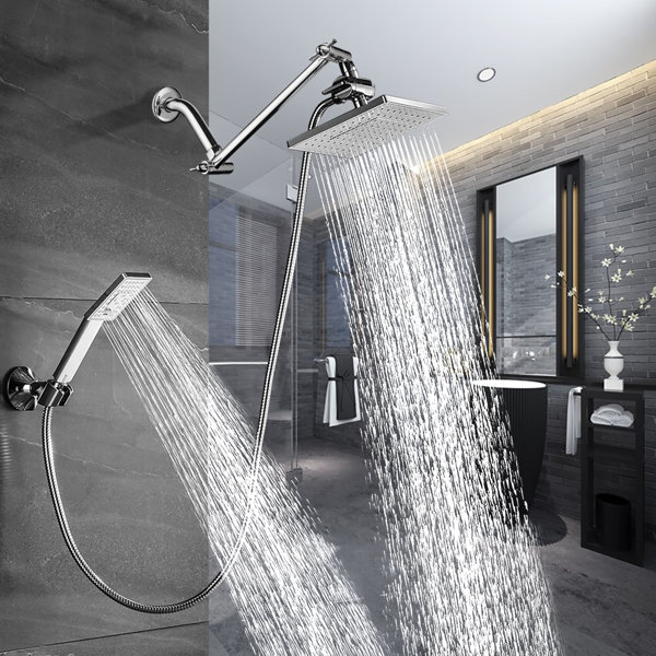 Bright Showers Dual Shower Head Combo 8 Inch Square Rain Shower Head
